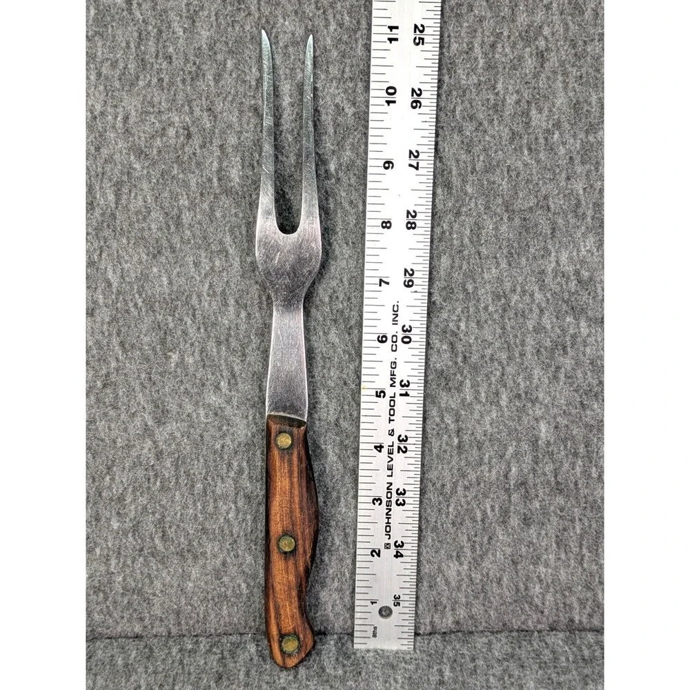 Vintage Lifetime Cutlery Jet Cut D-400 Carving Fork Wood Handle Japan 11